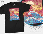 Mount Fuji Kanagawa Wave t-shirt, Full Moon Aesthetic Japanese Hokusai Art Travel tshirt, Unisex Ocean Waves Tokyo Souvenir, Japan Gifts